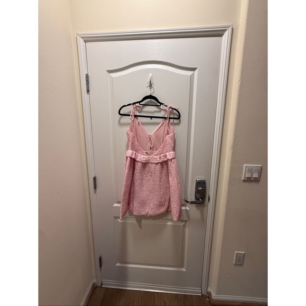 Frolic Pink Textured Tie-Strap Mini Dress Feminine Summer Style size 6  Preloved - Picture 5 of 6